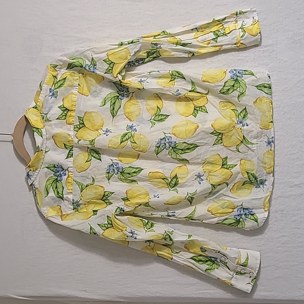 Talbots Cotton Lemon Blossom Print Button Down Top Size Medium Petite - Picture 7 of 7